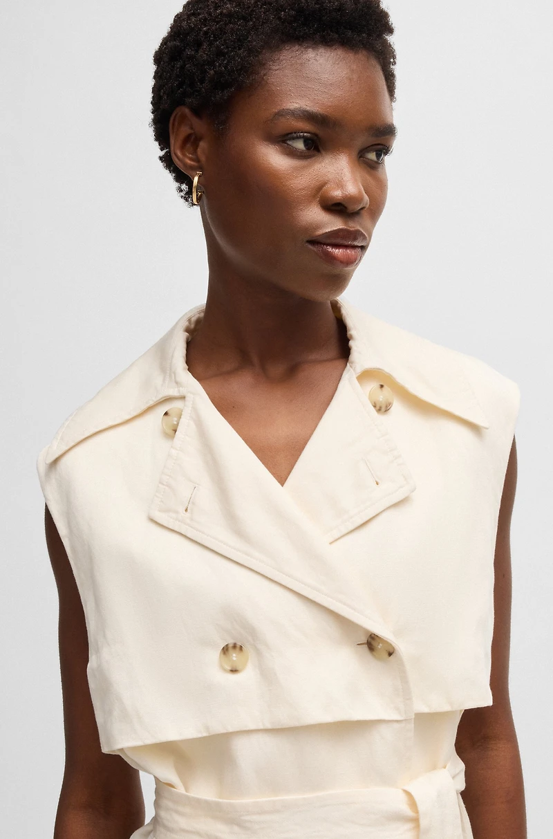 Sleeveless trench dress with double-breasted closure