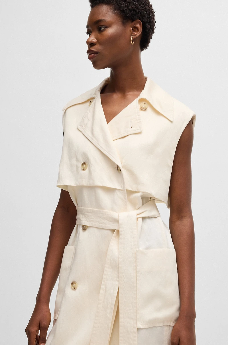 Sleeveless trench dress with double-breasted closure