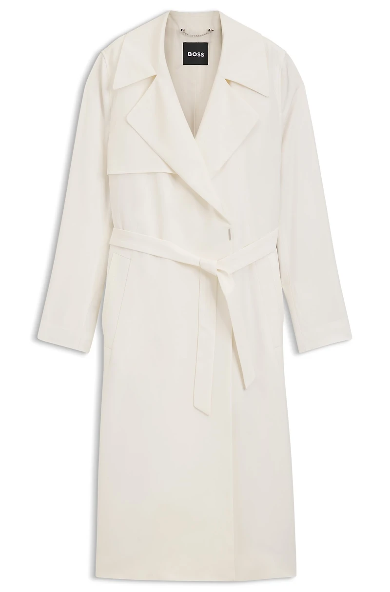 Trench coat with fabric belt