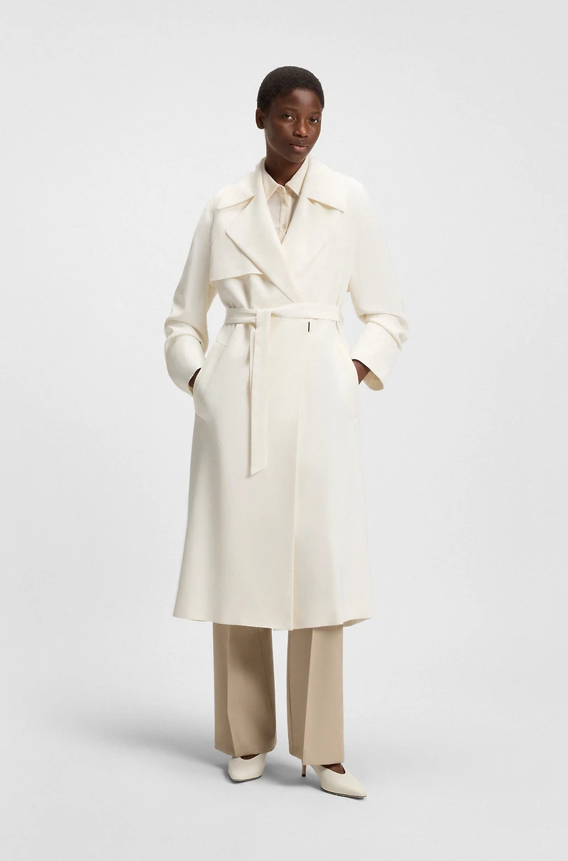 Trench coat with fabric belt