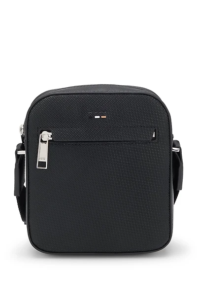 Reporter bag in faux leather with monogram-embossed panels