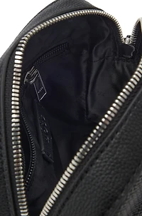 Reporter bag in faux leather with monogram-embossed panels