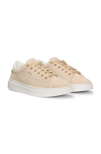 Suede trainers with leather backtab