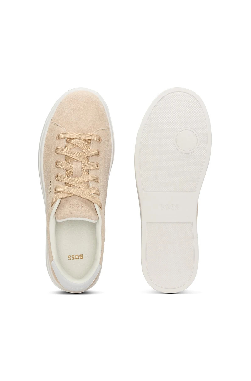 Suede trainers with leather backtab