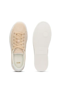 Suede trainers with leather backtab