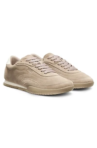 Suede trainers with leather backtab