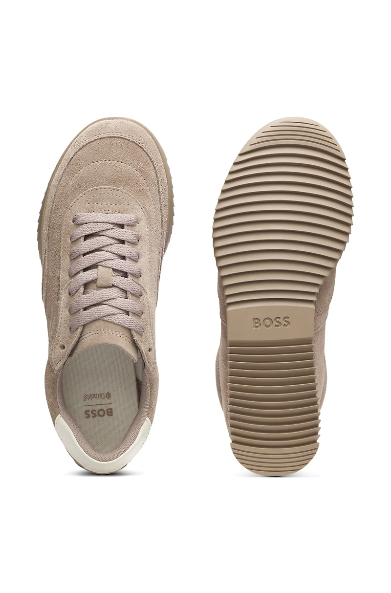 Suede trainers with leather backtab
