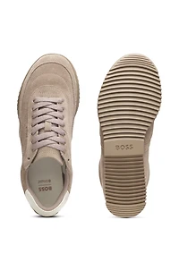 Suede trainers with leather backtab