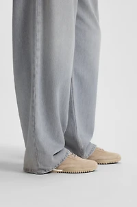 Suede trainers with leather backtab