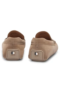 Portuguese-crafted moccasin loafers suede with penny trim