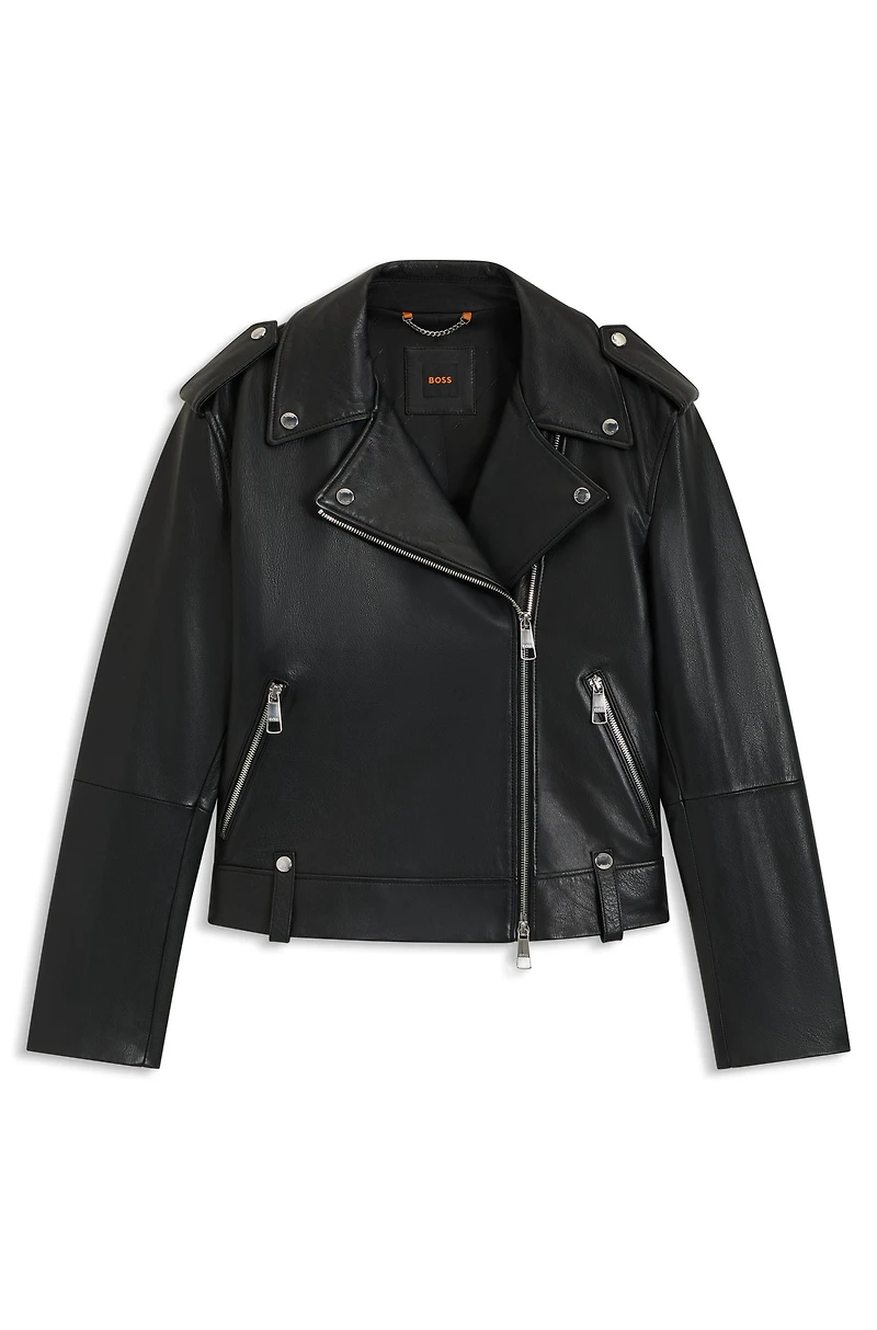 Grained-leather jacket with silver-tone trims