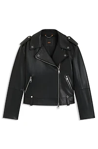 Grained-leather jacket with silver-tone trims