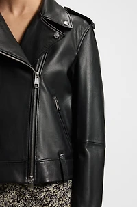 Grained-leather jacket with silver-tone trims