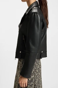 Grained-leather jacket with silver-tone trims