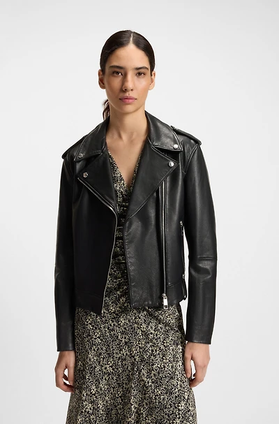 Grained-leather jacket with silver-tone trims
