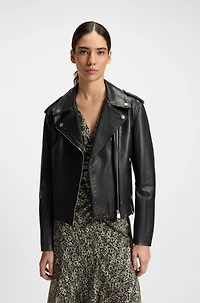 Grained-leather jacket with silver-tone trims