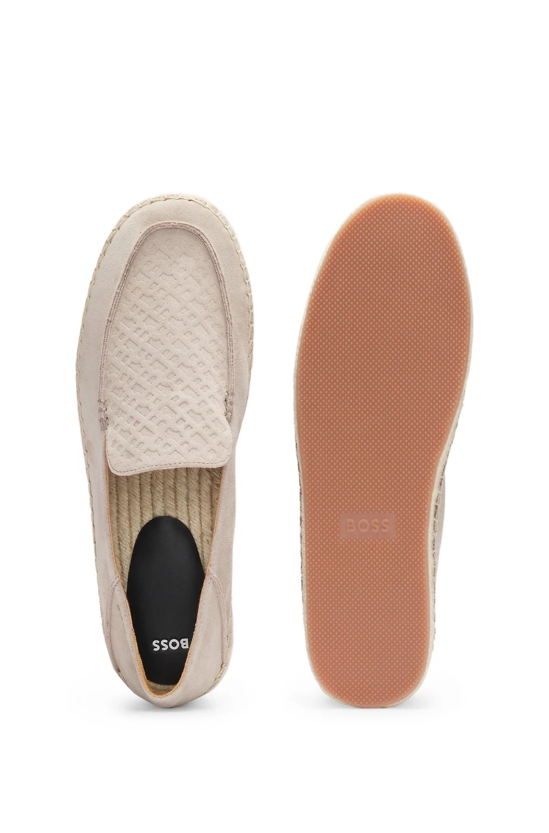 Suede espadrilles with monogrammed vamp