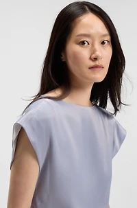Slim-fit satin blouse with draped neckline