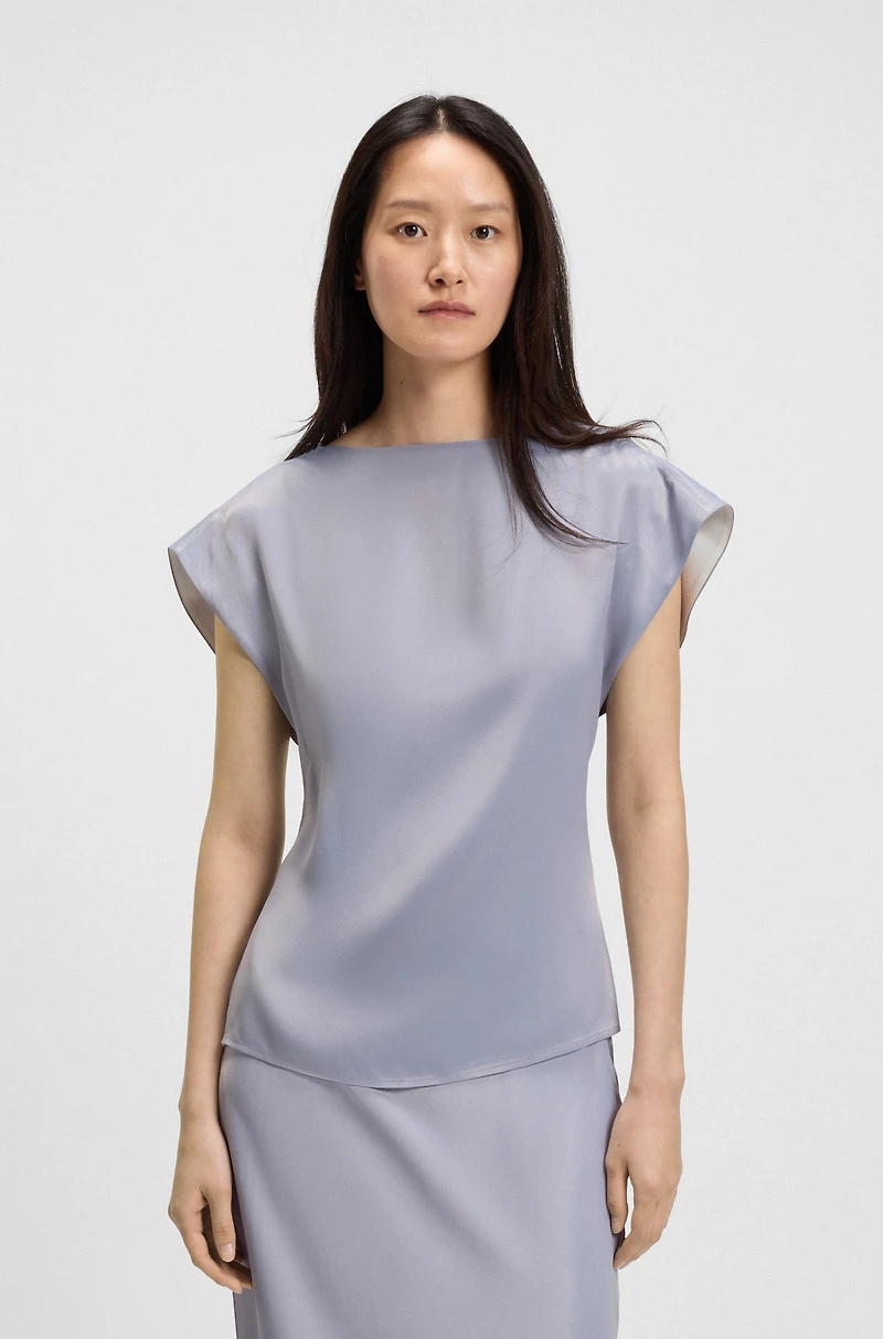 Slim-fit satin blouse with draped neckline