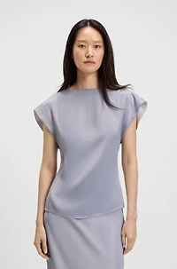 Slim-fit satin blouse with draped neckline