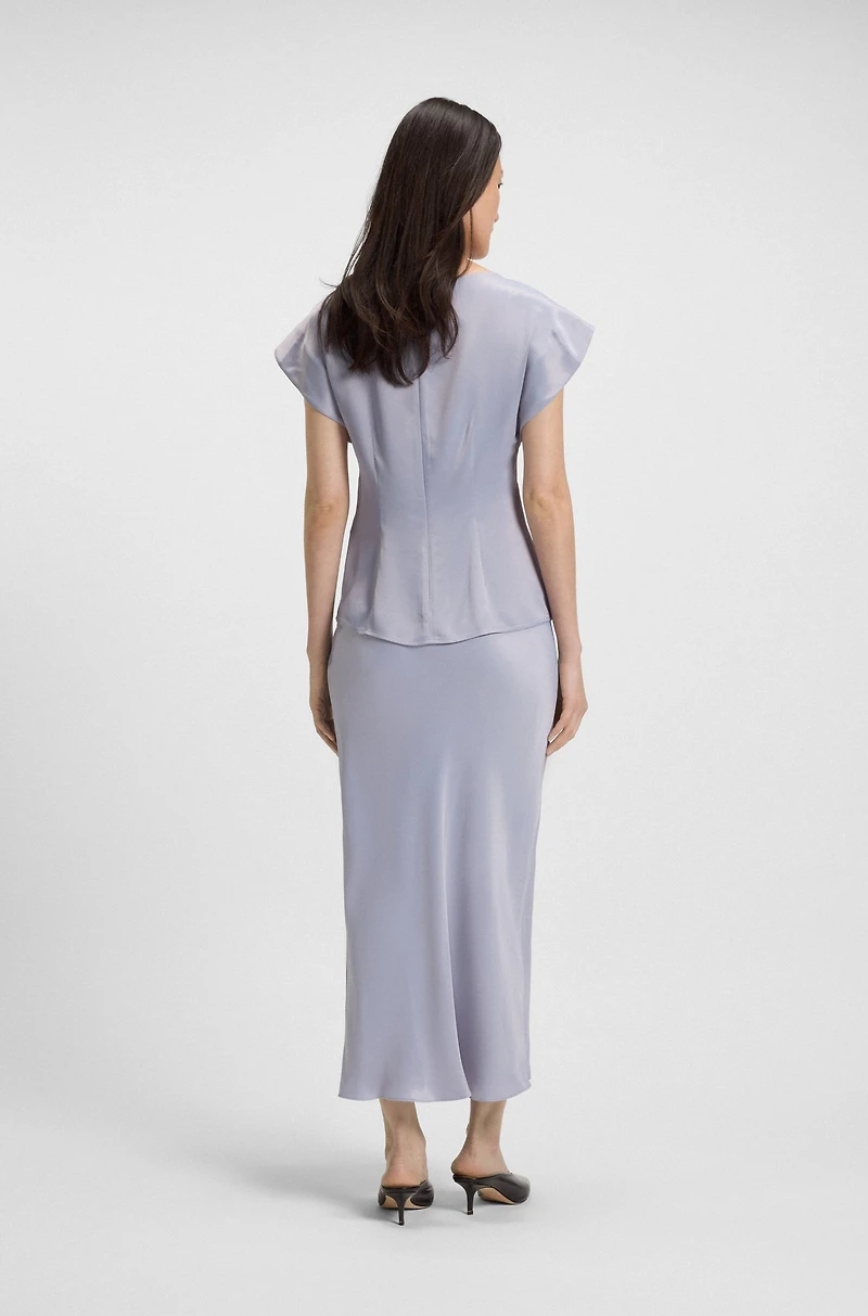 Slim-fit satin blouse with draped neckline