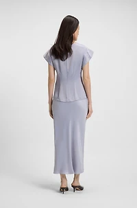 Slim-fit satin blouse with draped neckline