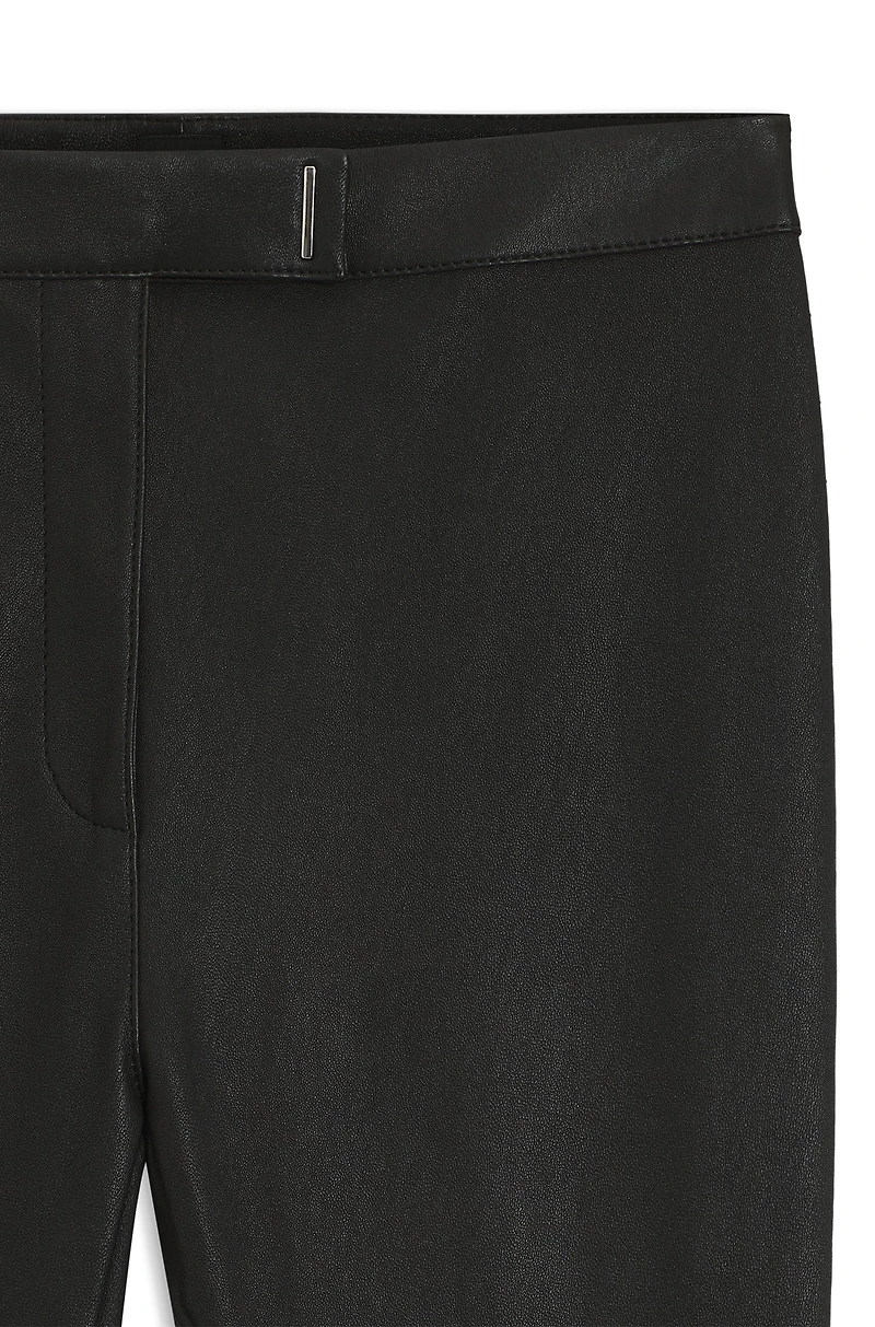 Leather leggings with logo-hook closure