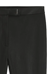 Leather leggings with logo-hook closure