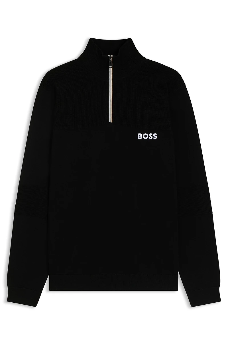 Water-repellent cotton sweater with zip neck