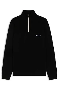 Water-repellent cotton sweater with zip neck