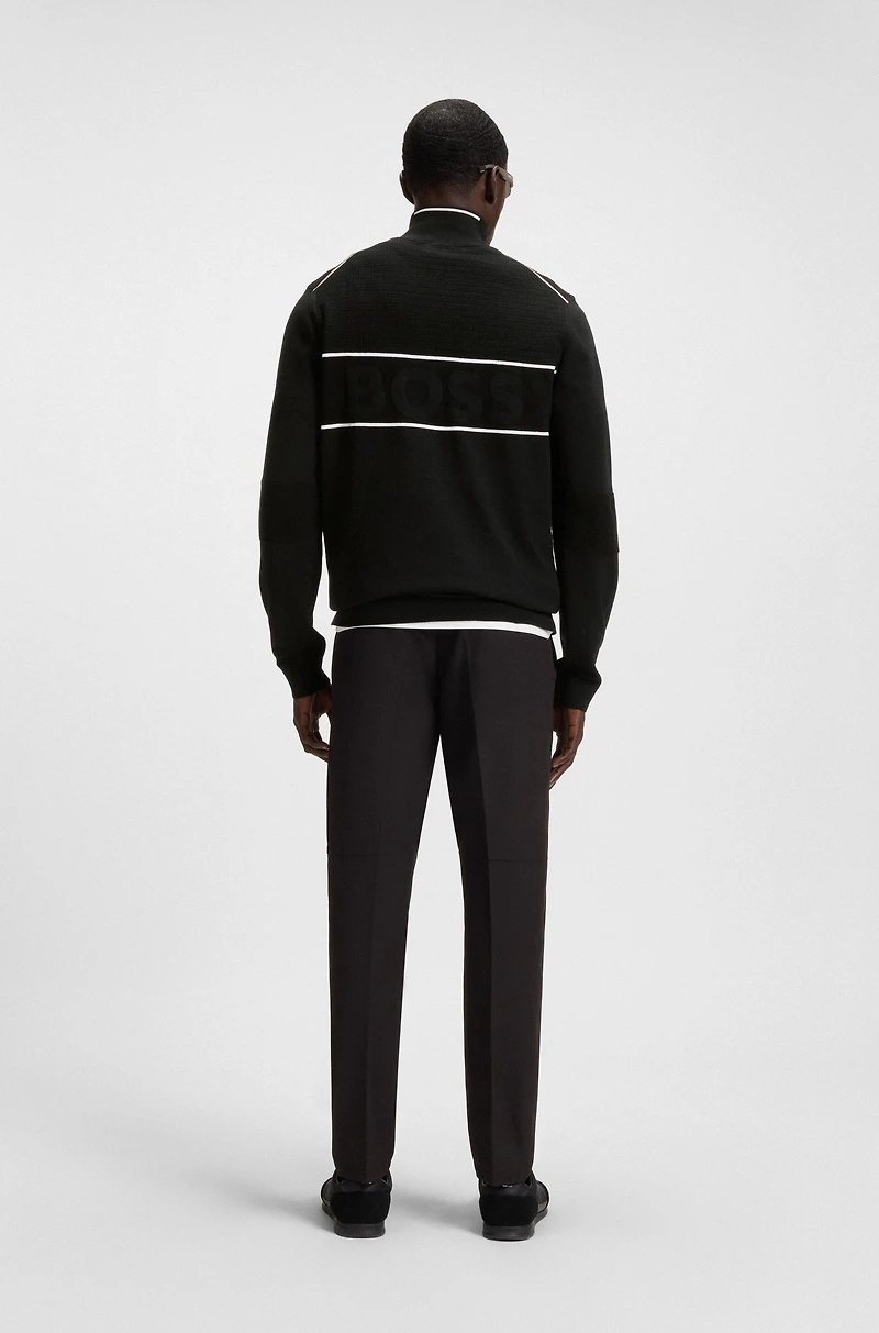 Water-repellent cotton sweater with zip neck