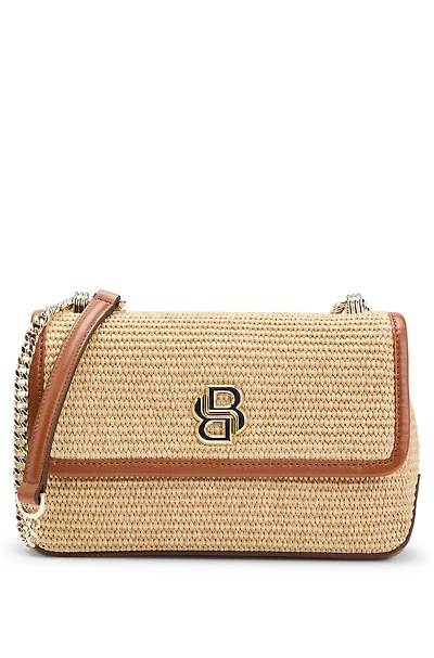 Raffia-effect shoulder bag with Double B monogram