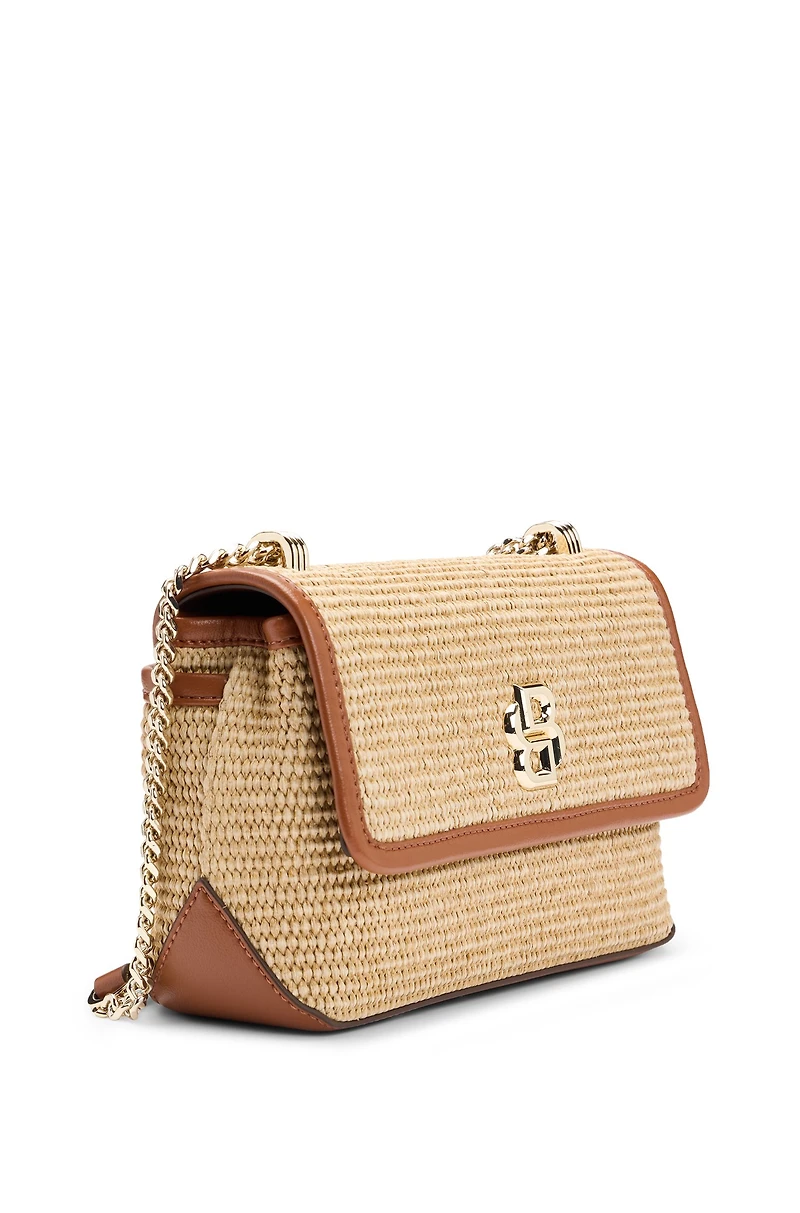Raffia-effect shoulder bag with Double B monogram