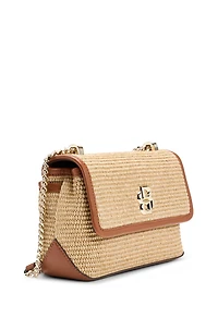 Raffia-effect shoulder bag with Double B monogram