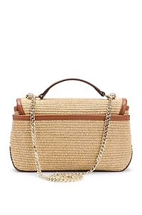 Raffia-effect shoulder bag with Double B monogram