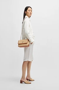 Raffia-effect shoulder bag with Double B monogram