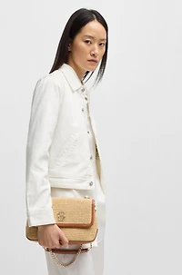 Raffia-effect shoulder bag with Double B monogram