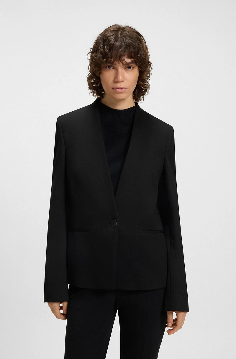 Collarless regular-fit blazer with hardware button