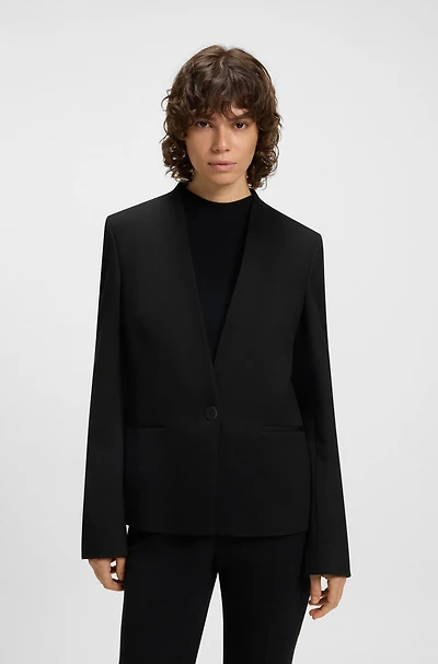 Collarless regular-fit blazer with hardware button