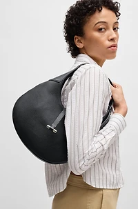 Pebbled-leather hobo bag with golden hardware