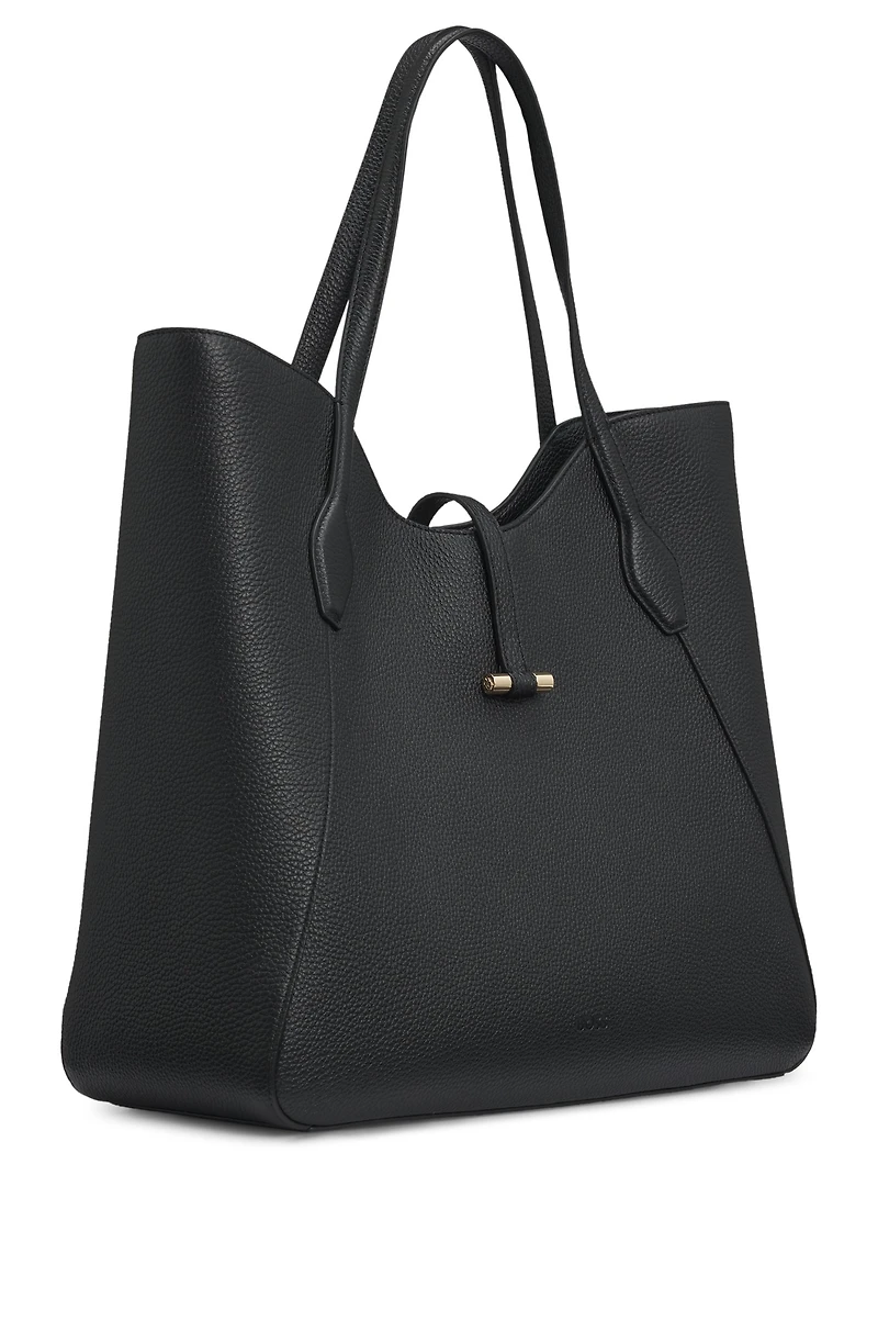 Pebbled-leather tote bag with golden hardware