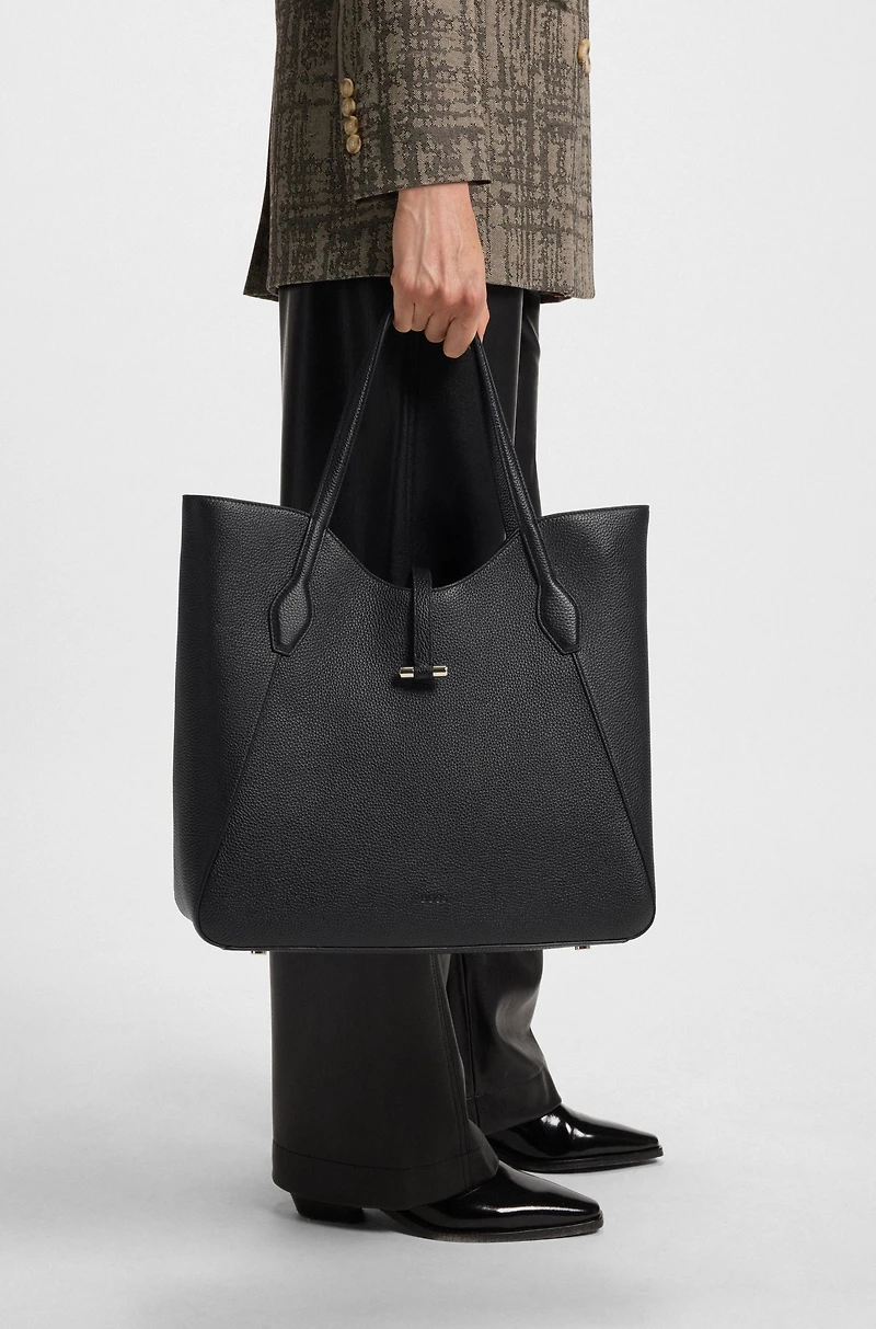 Pebbled-leather tote bag with golden hardware