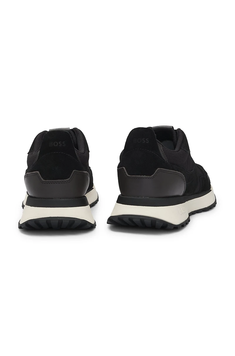 Trainers with knit and burnished-leather trims