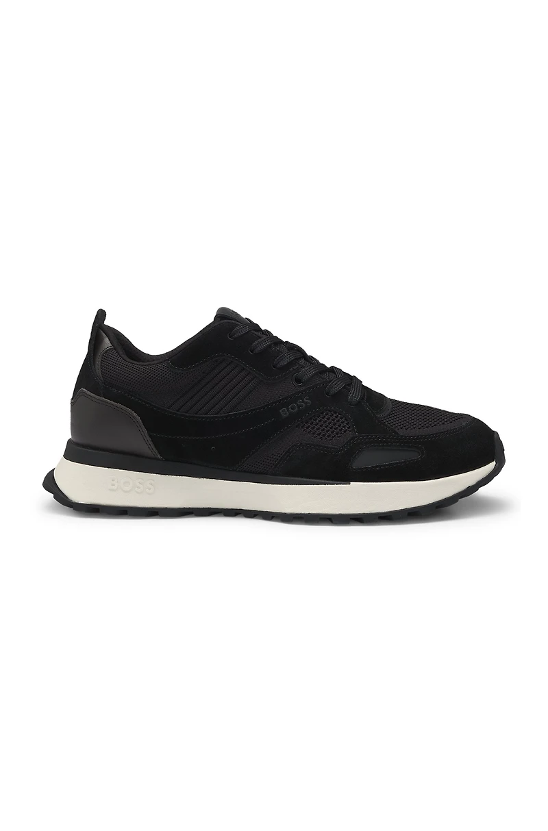 Trainers with knit and burnished-leather trims