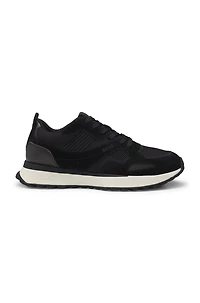 Trainers with knit and burnished-leather trims