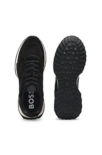 Trainers with knit and burnished-leather trims