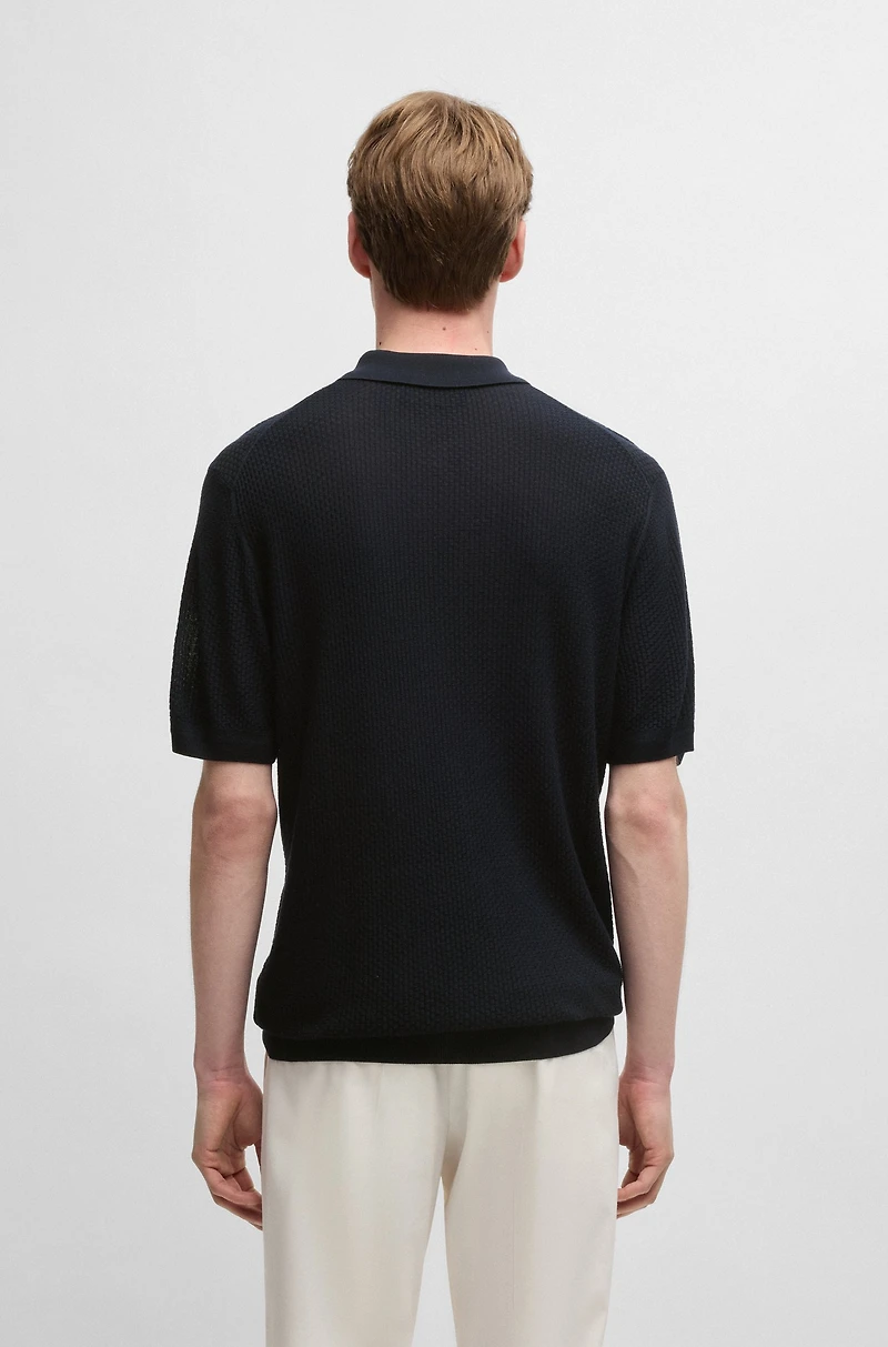Mixed-structure knit polo silk
