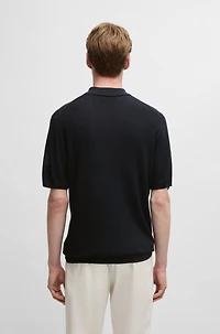 Mixed-structure knit polo silk