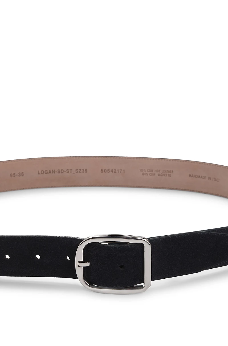 Italian-made suede belt with frame buckle
