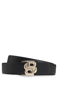 Reversible leather belt with monogram buckle